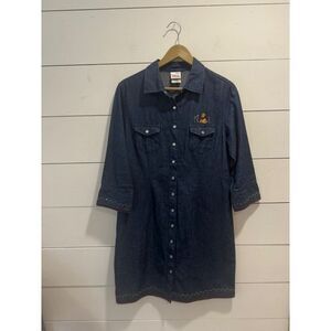 Disney Store Embroidery Pooh Snap Button Down Dress 3/4 Sleeve Denim Medium Wome